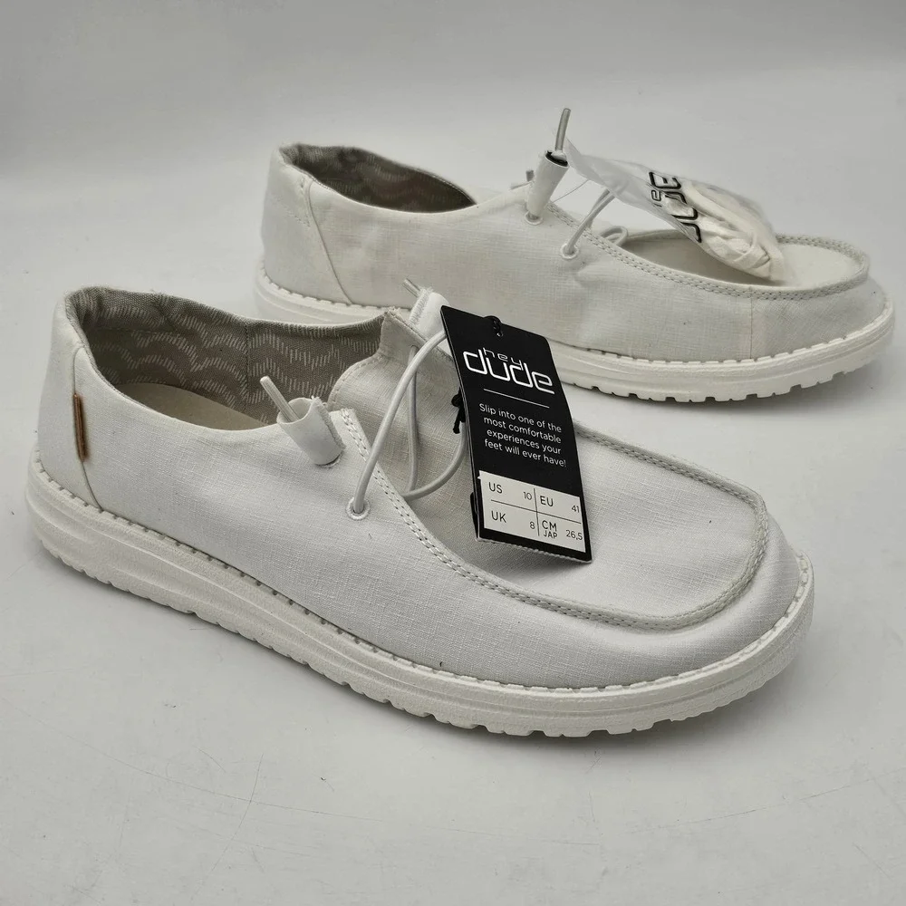Hey Dude Wendy Chambray White Slip on Shoes Casual Women Size 10